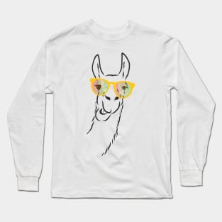 cute llama in fashionable glasses Long Sleeve T-Shirt